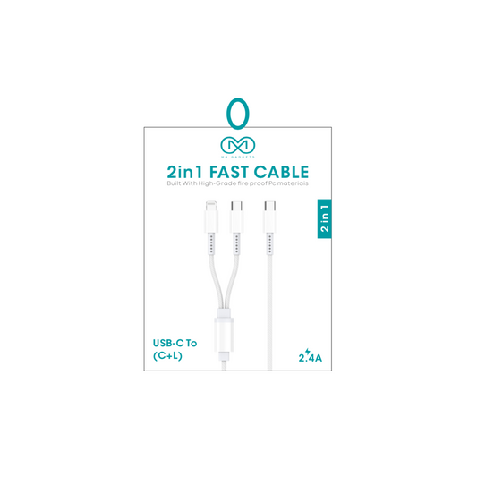 2 in 1 Fast Cable 2.4A Fast Cable USB C to (C+L)
